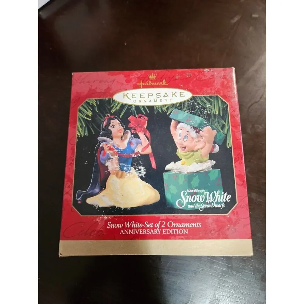 1997 Hallmark Ornament Disney Snow White Set of 2 Snow White & Dopey Christmas